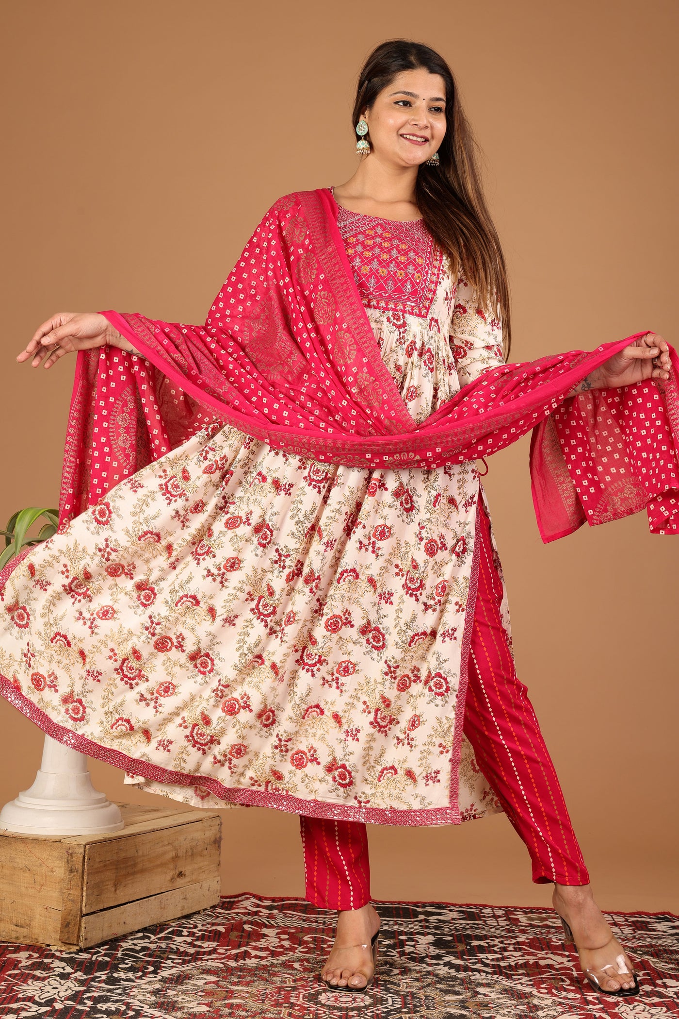 Women's embroidered printed nayara cut kurta sets