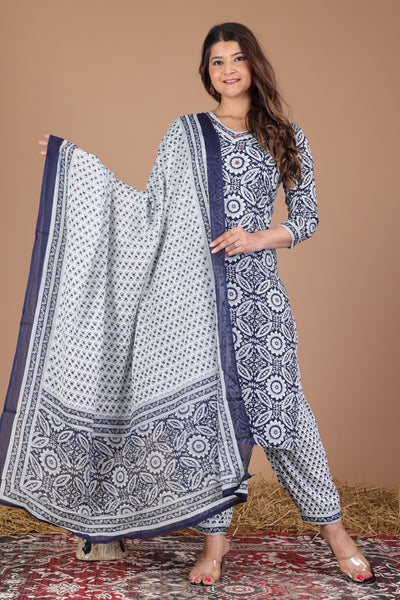 Women's printed  afgani straight kurta with paint and duptta