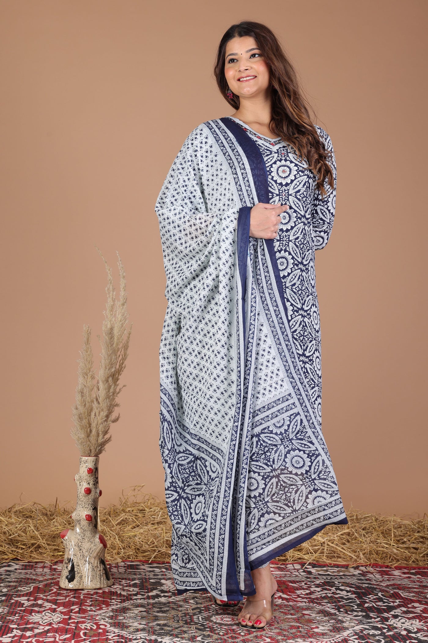 Women's printed  afgani straight kurta with paint and duptta