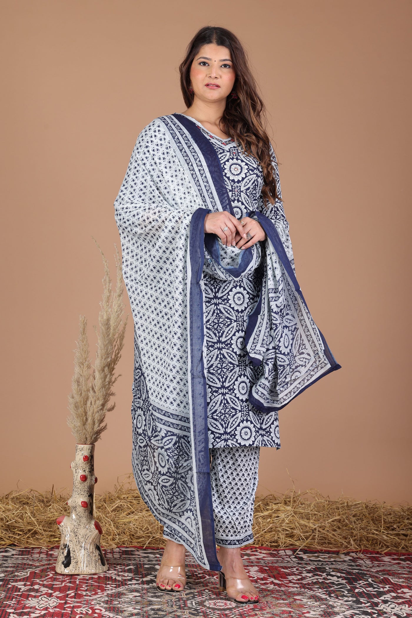 Women's printed  afgani straight kurta with paint and duptta