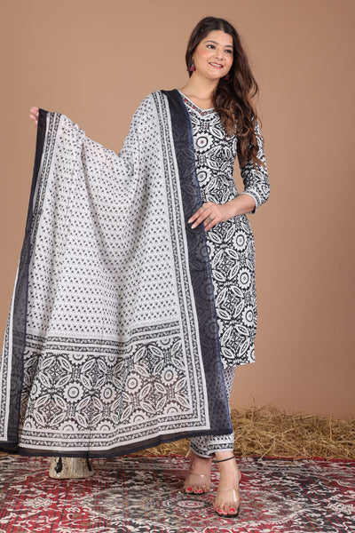 Women's printed  hand work straight kurta with paint and duptta