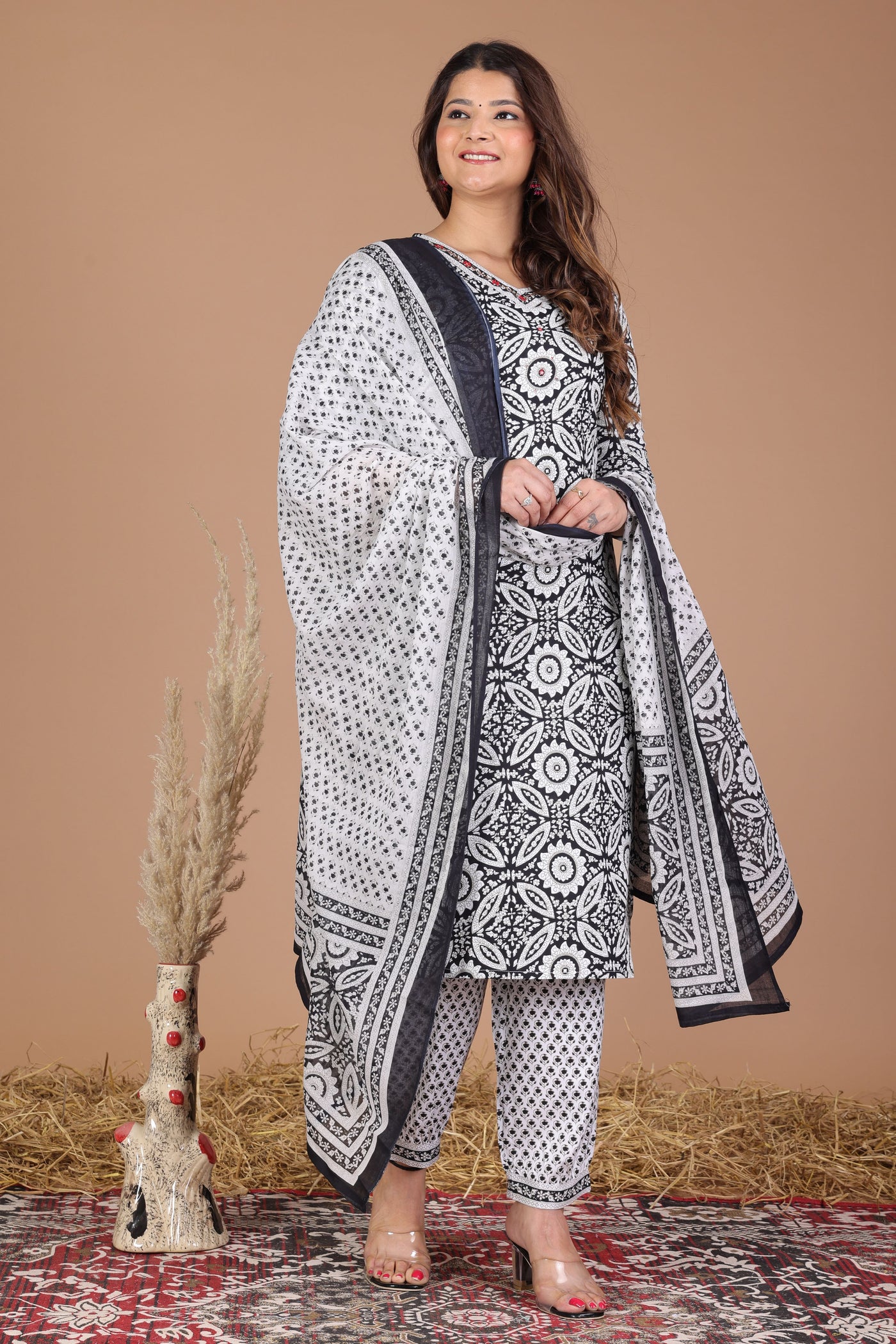 Women's printed  hand work straight kurta with paint and duptta