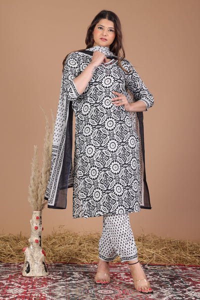 Women's printed  hand work straight kurta with paint and duptta