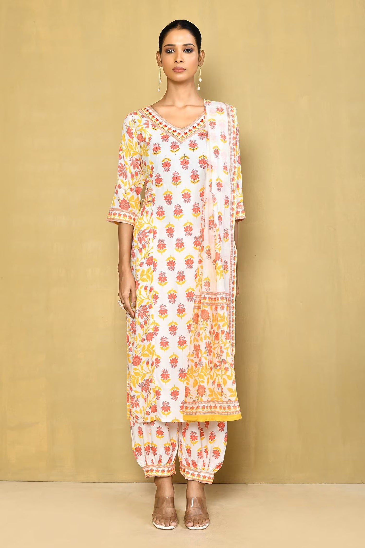 Women's printed straight kurta with afgani paint & duptta sets