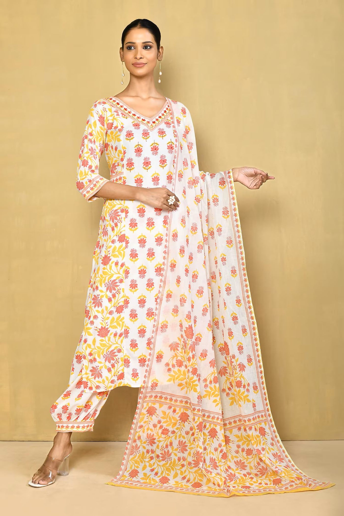 Women's printed straight kurta with afgani paint & duptta sets