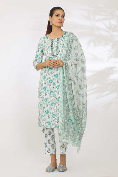 Women's printed  embroiderd  straight kurta with paint & duptta sets