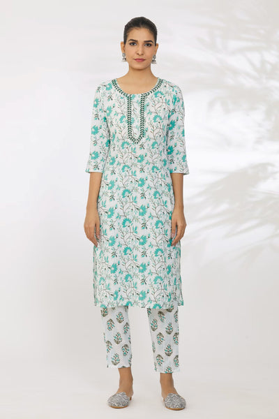 Women's printed  embroiderd  straight kurta with paint & duptta sets