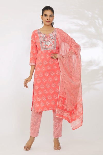 Women's printed  embroiderd  straight kurta with paint & duptta sets