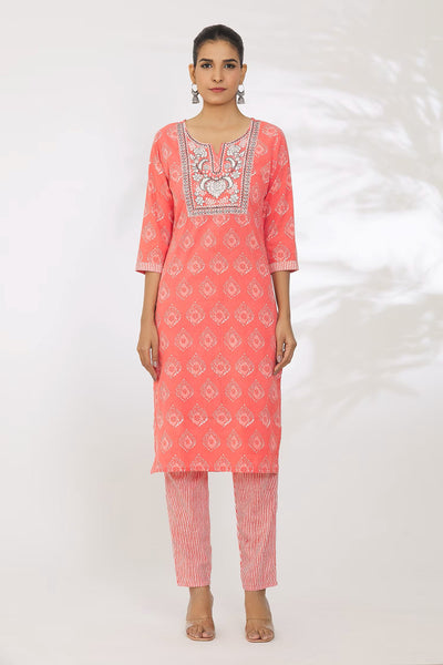 Women's printed  embroiderd  straight kurta with paint & duptta sets