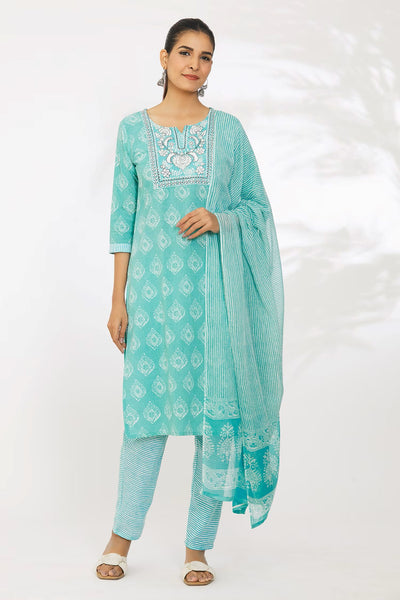 Women's printed  embroiderd  straight kurta with paint & duptta sets