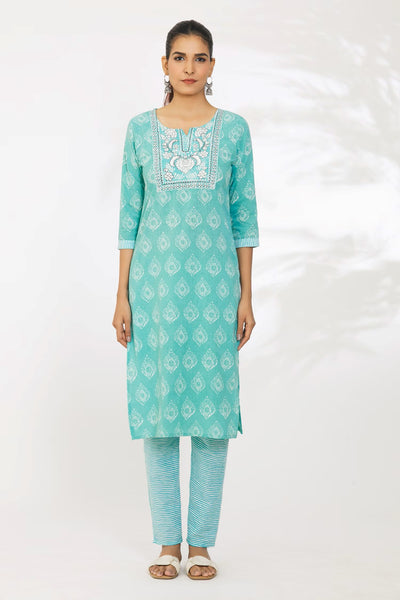 Women's printed  embroiderd  straight kurta with paint & duptta sets