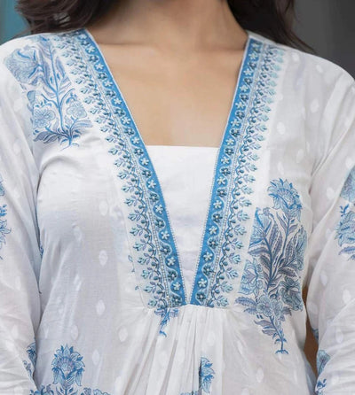 White Kalina Blue Handwork Kurta with Pant and Dupatta