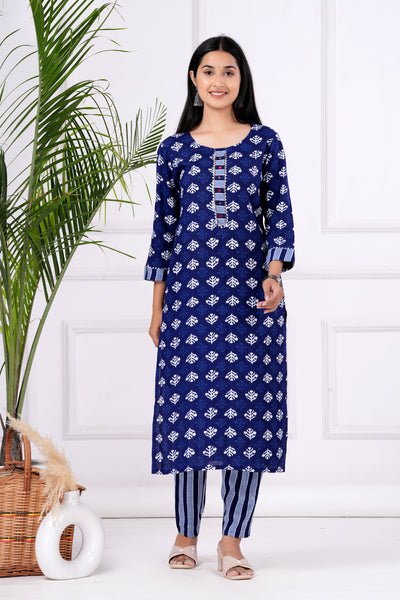 Women's printed  straight kurta with paint and duptta