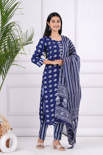 Women's printed  straight kurta with paint and duptta