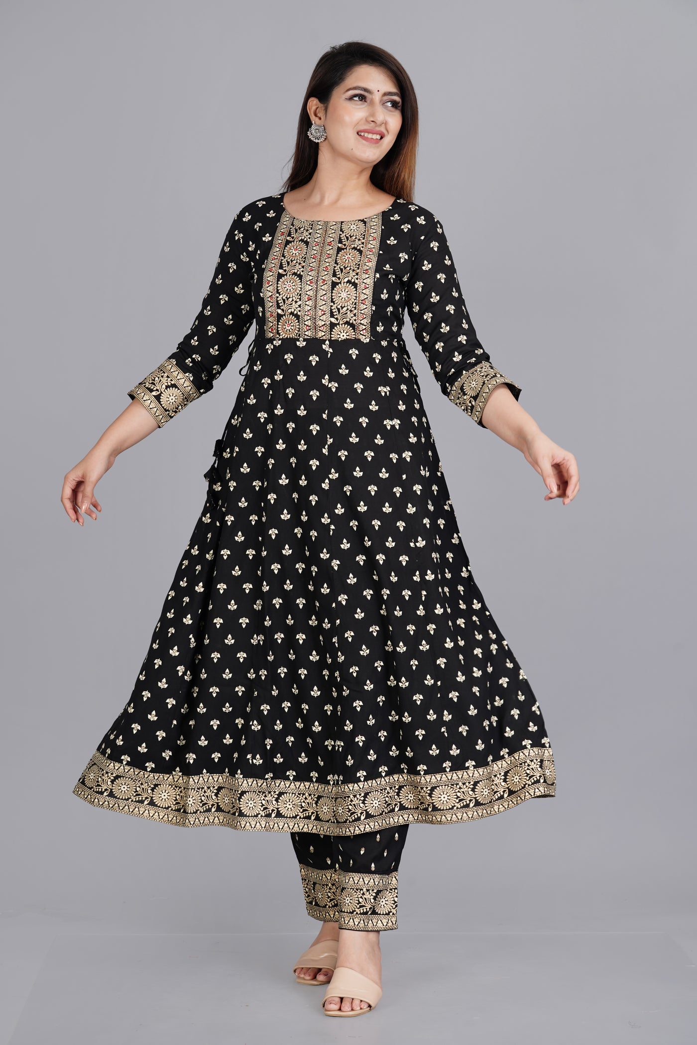 Women's rayon printed anarkali kurta set