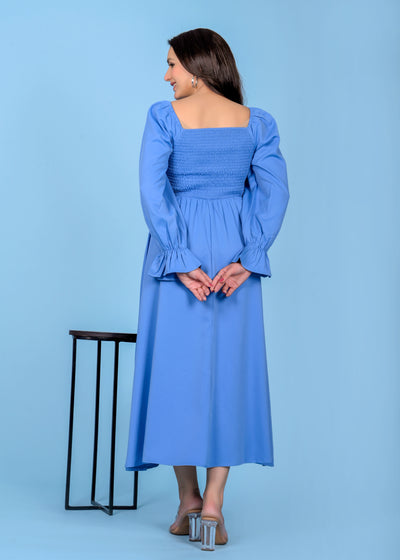 SKY BLUE SMOCKED PLAIN DRESS