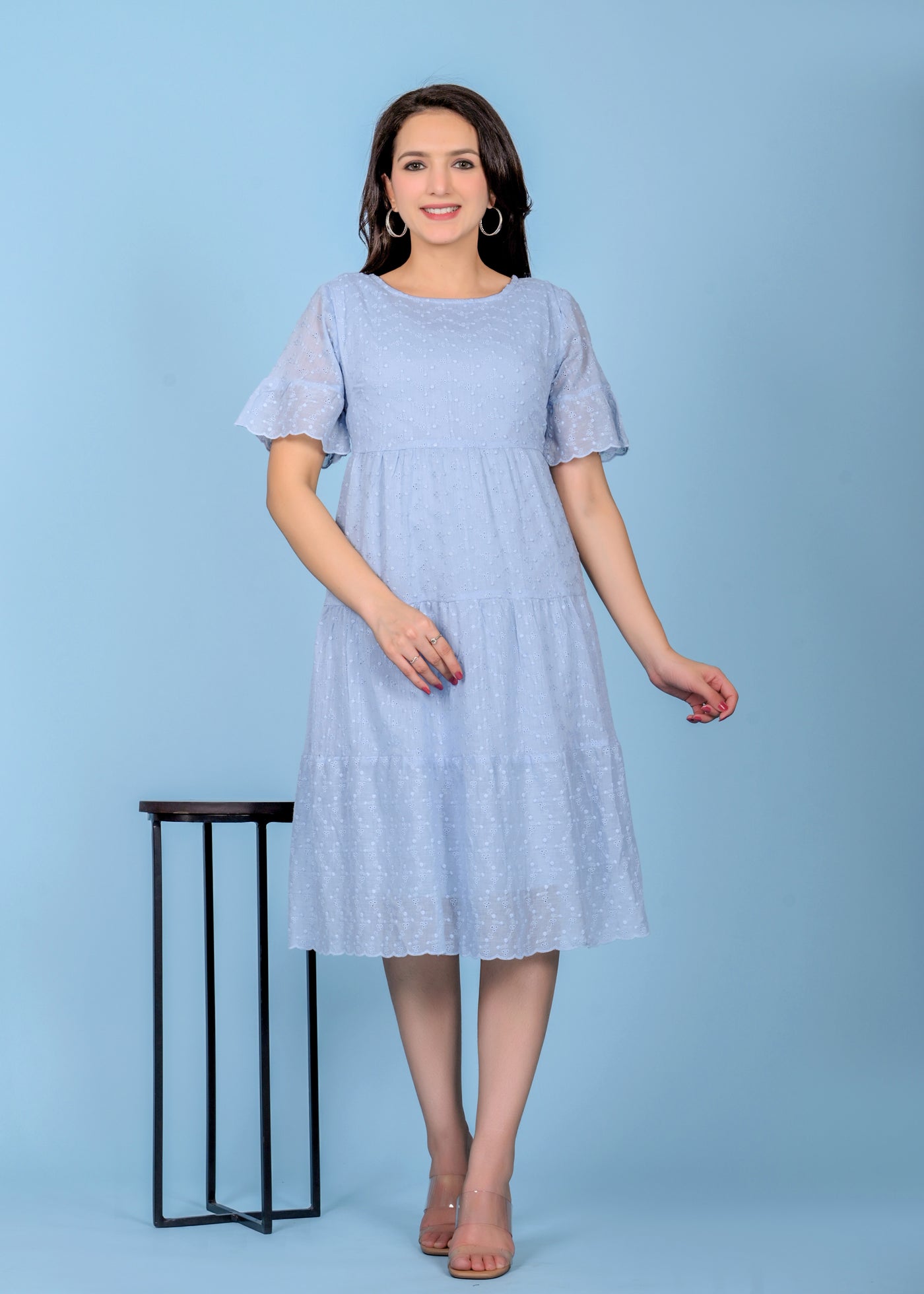 Light blue polyster doby dress