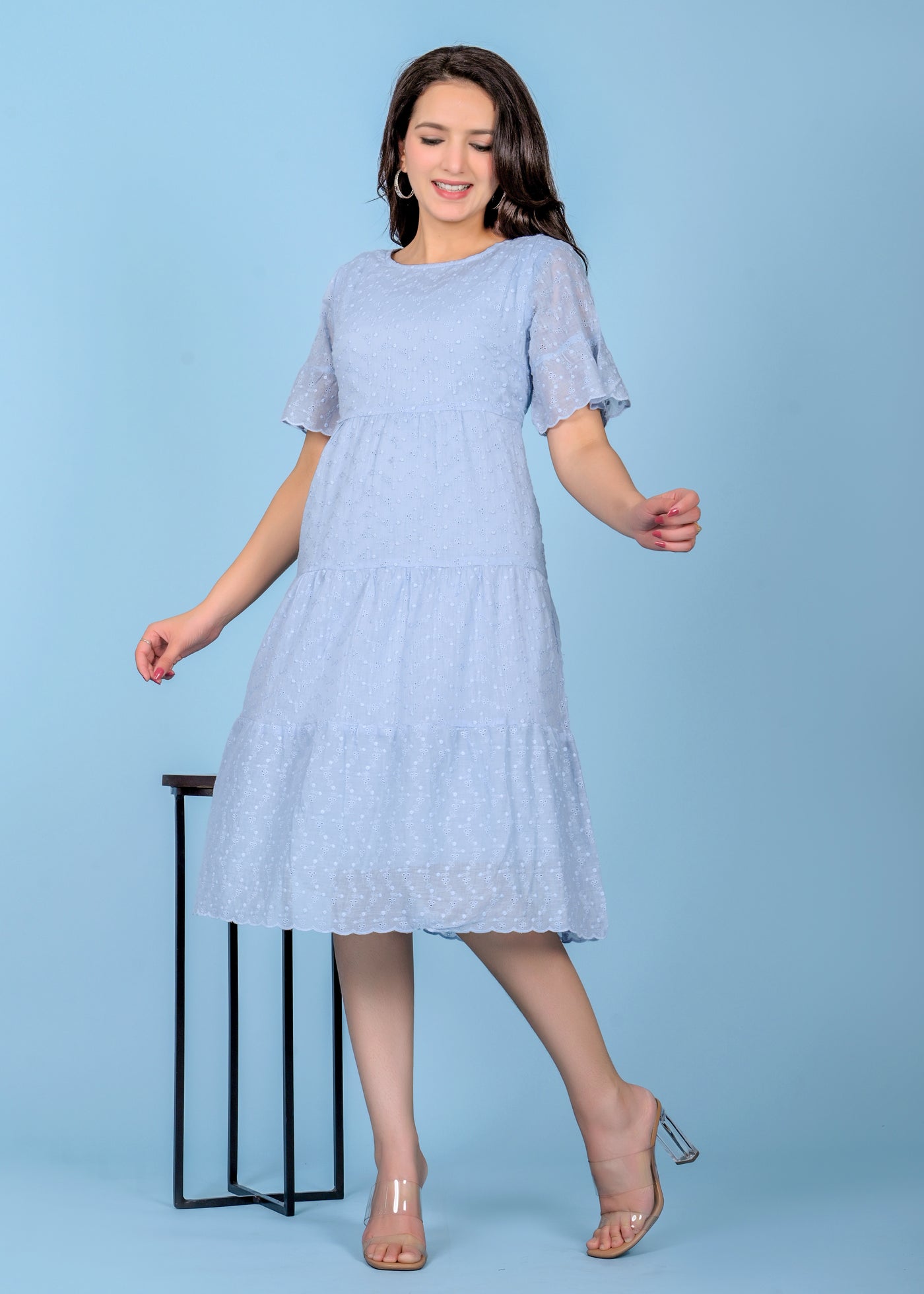 Light blue polyster doby dress