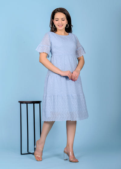 Light blue polyster doby dress