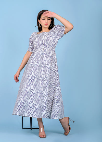 Aliya women's & GIrls western cotton popline stripe print Dress