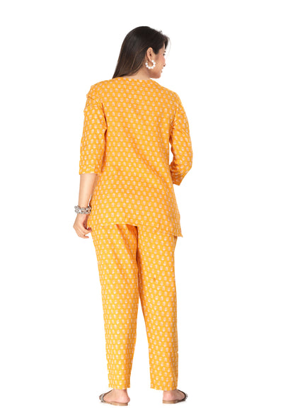 COSMOS VISCOSE  NIGHT WEAR  MUSTARD SET