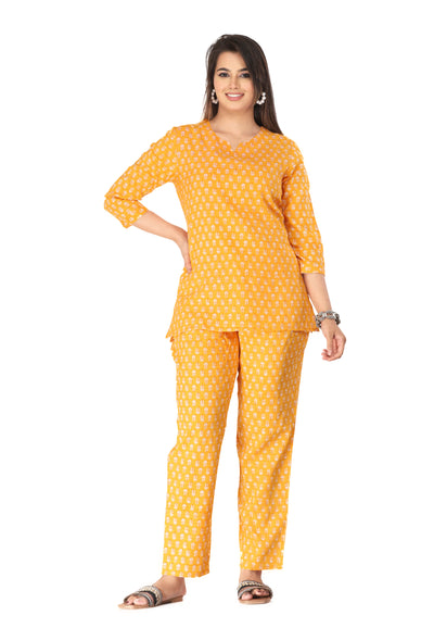 COSMOS VISCOSE  NIGHT WEAR  MUSTARD SET