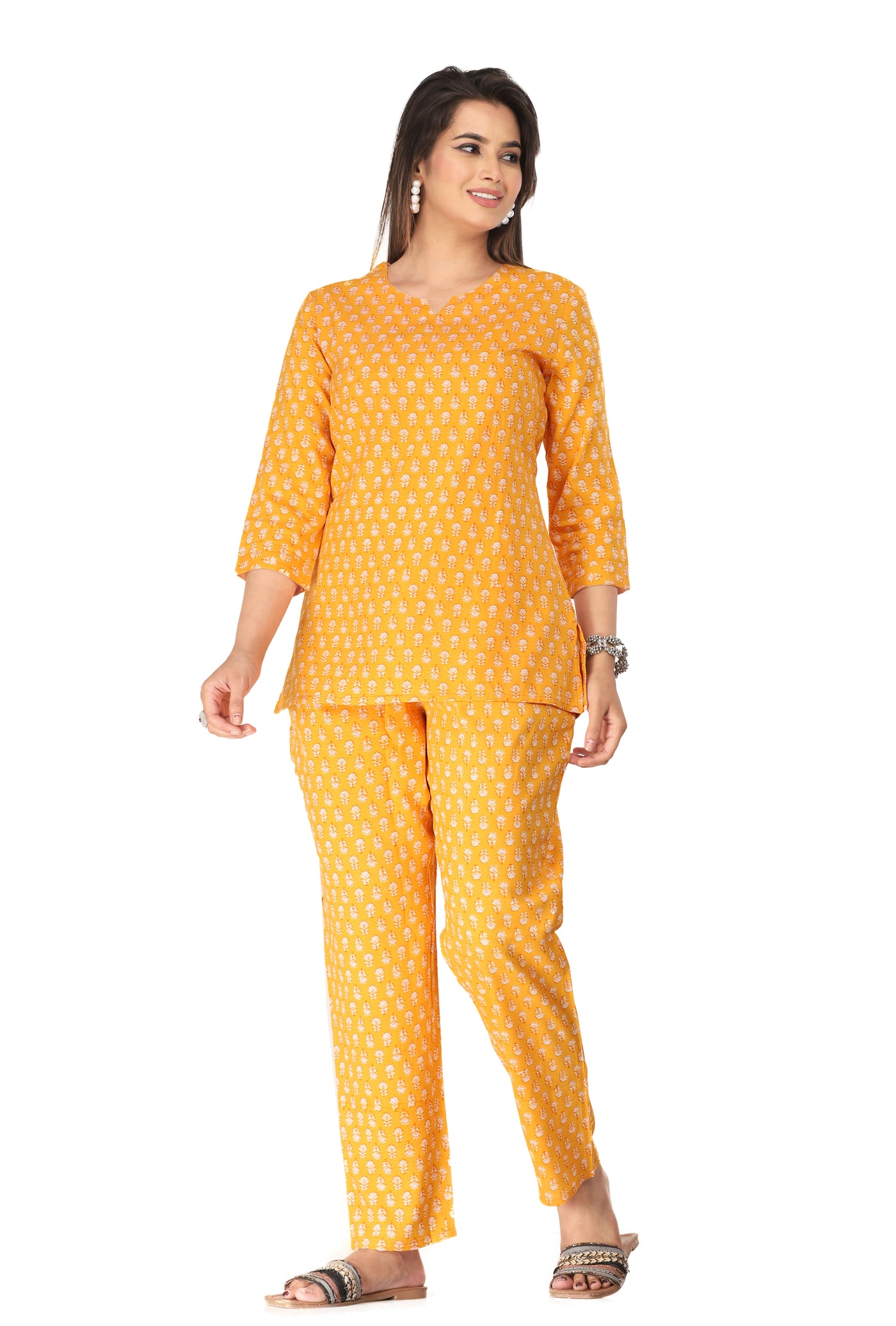 COSMOS VISCOSE  NIGHT WEAR  MUSTARD SET