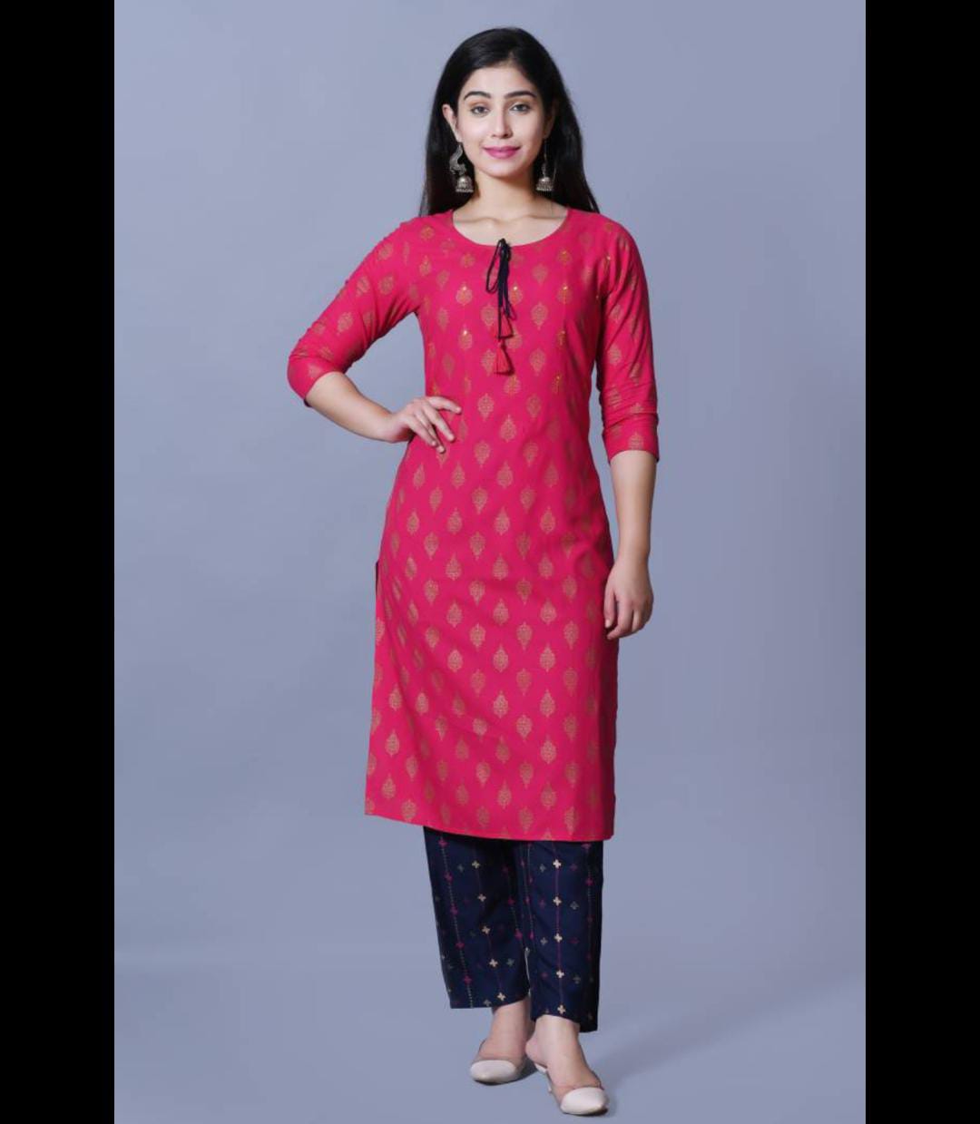 Women's & girls printed straight kurta With paint