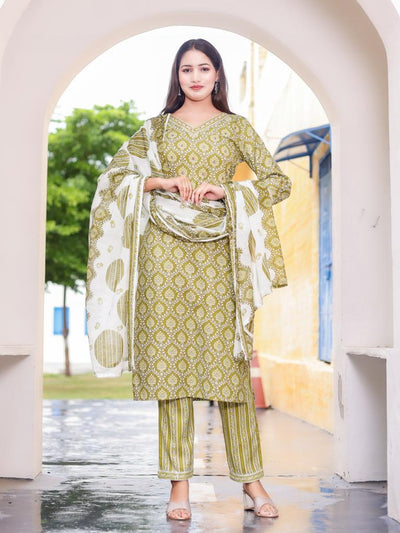 Women's printed  adda work straight kurta with paint and duptta