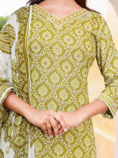 Women's printed  adda work straight kurta with paint and duptta