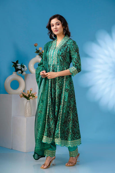 aliya green  anarkali kurta paint and duptta viscose suit set