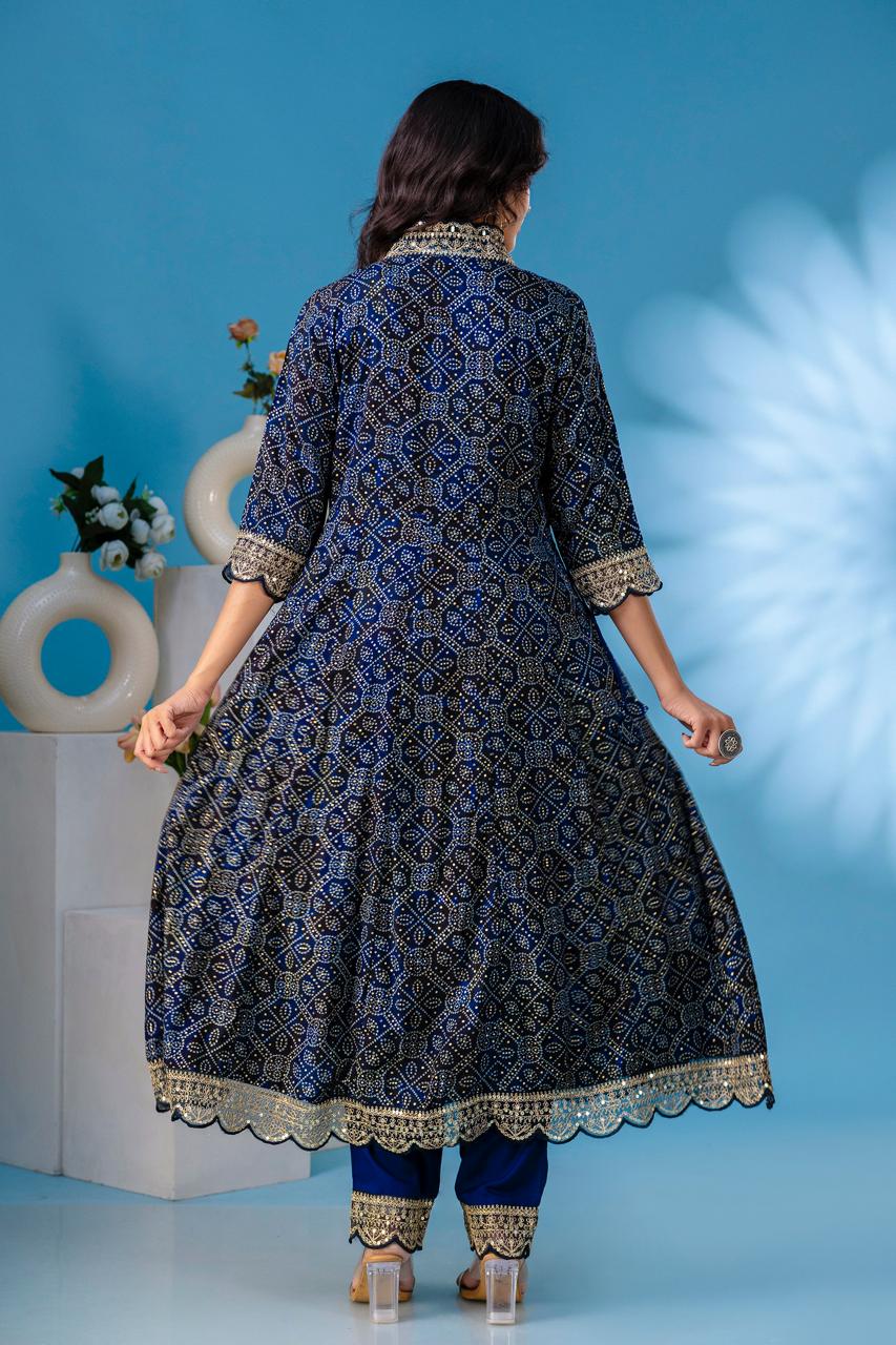 aliya Blue  anarkali kurta paint and duptta viscose suit set