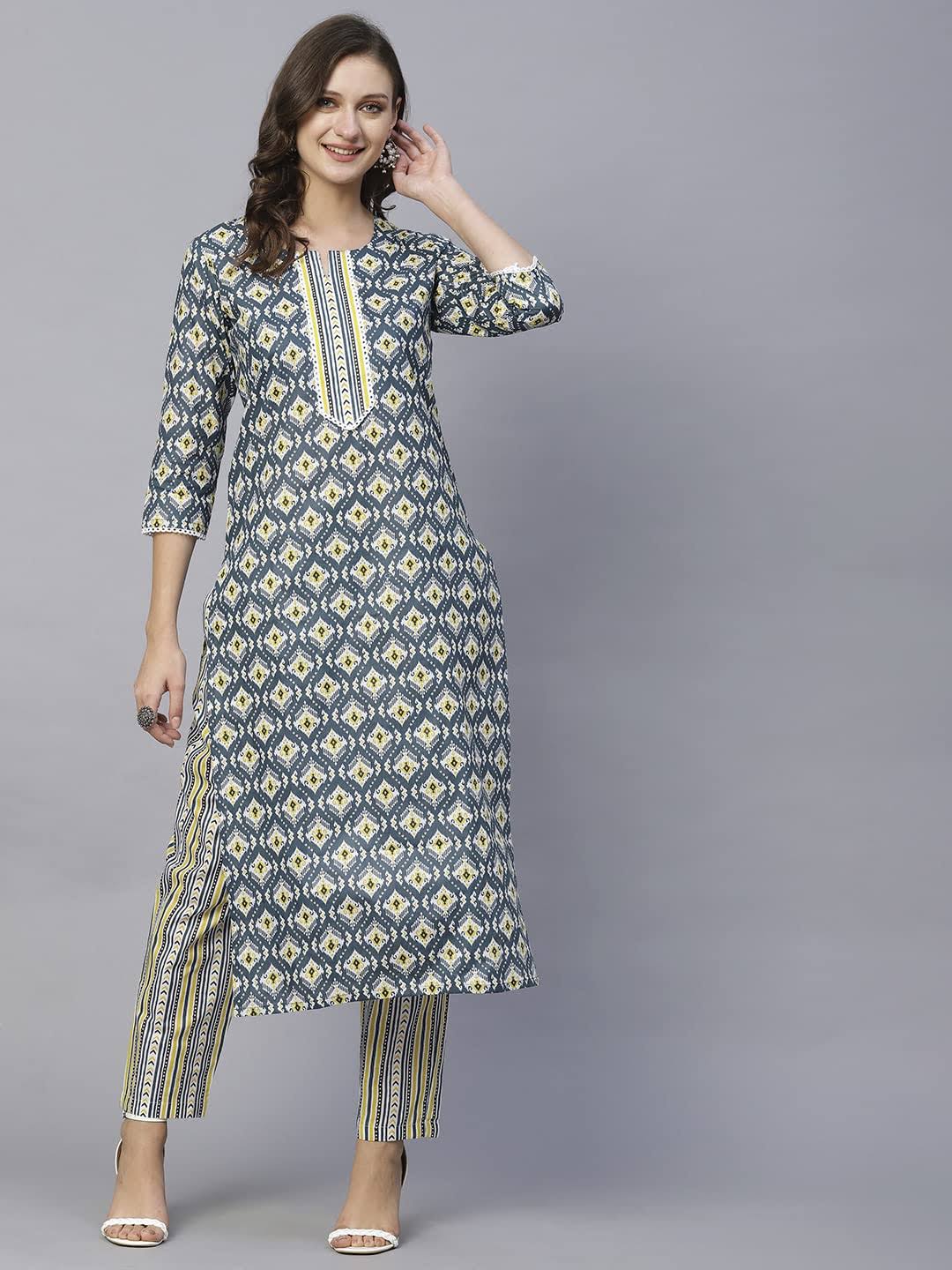 Women's printed   straight kurta with paint sets