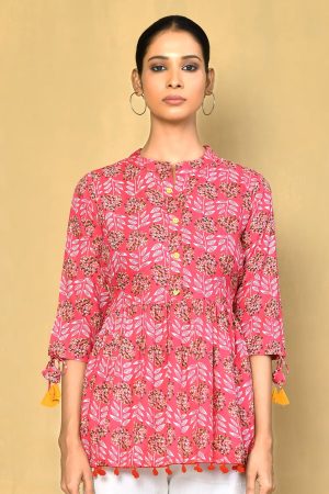 Kairab Women's Printed Top With Pom Pom