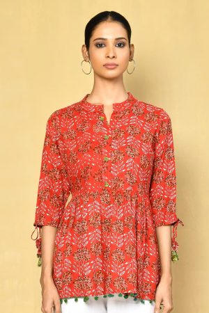 Kairab Women's Printed Top With Pom Pom