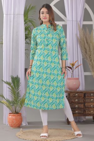Kairab  Women's printed straight kurta  with coconut work