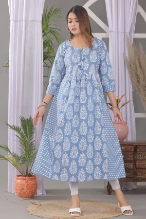 Kairab  Damask Print A Line Kurta