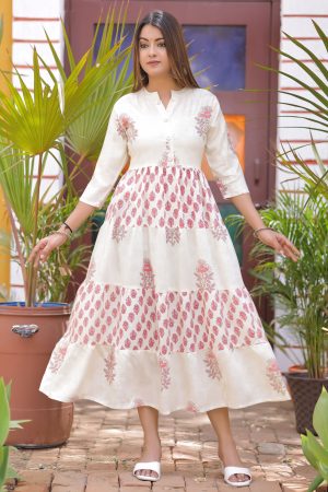 Kairab Bloom Handblock Print Tiered Kurta