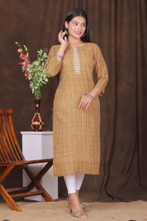 Kairab Women's embroidered striped printed straight kurta