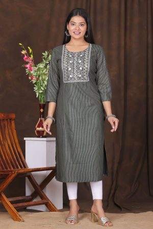 Kairab Women's embroidered striped printed straight kurta