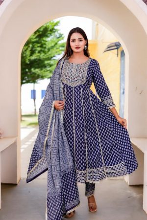 Kairab Women's printed  embroiderd  anarkali kurta with paint & duptta sets