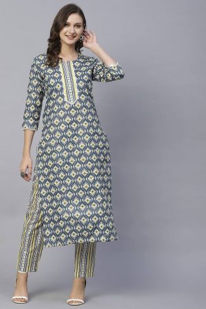 Kairab Women's printed   straight kurta with paint sets